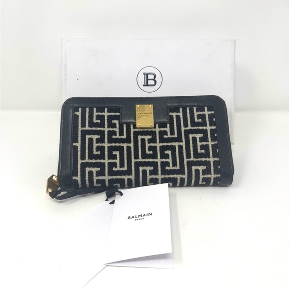 Balmain Jacquard 1945 Black Long Zip Wallet NWT - Picture 1 of 7